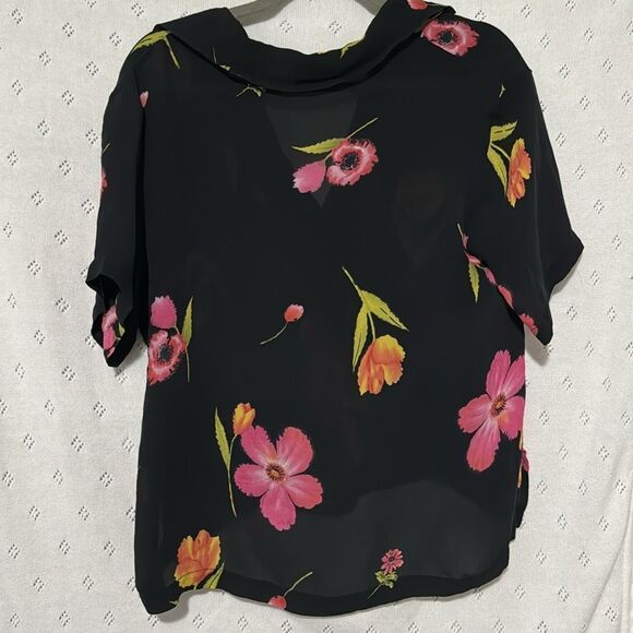 Vintage 100% Silk Sheer Floral Button Down S - Picture 4 of 4